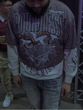 Layered-Style Long Sleeve Tee - Brown/White